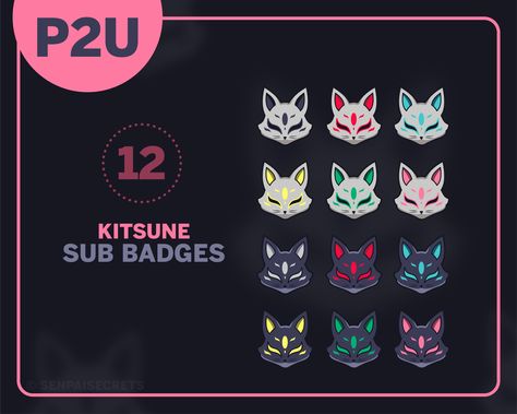 🌸 12 KITSUNE TWITCH SUB BADGES 🌸 available on etsy! #kitsune #subbadges #twitchbadge #twitch #streamdesign #design #twitchdesign #etsy Kitsune Color Palette, Kitsune Logo, Kitsune Logo Design, Twitch Sub Badge Ideas, Pixel Art Twitch Badges, Stream Design, Fox Twitch Emotes, Twitch Streaming Setup, Fantasy Dream