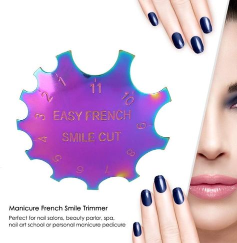 [EASY FRENCH SMILE LINE CUT] The stainless steel Manicure Easy French Smile Line Cut Edge Trimmer is designed for effortless and precise nail art. Say goodbye to uneven smile lines and hello to charming nails.[MADE OF STAINLESS STEEL] Crafted from high-quality stainless steel, this template tool is durable and resistant to rust. It ensures -lasting performance and easy maintenance.[CONVENIENT AND TIME-SAVING] With a simple smile shape design, it's easy to find the suitable size for your nails. a Nail Paper, Paper Forms, Nail Trimmer, How To Cut Nails, Nail Polish Kits, Painted Nail Art, Ad Template, Nail Salons, Beauty Parlor