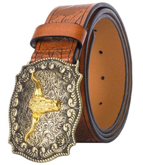 PRICES MAY VARY. 【Durable and Classic Western Cowboy Belt】Cowboy belt is made of quality leather, decorated with embossed flower patterns, classic and beautiful, the belt buckle is made of quality zinc alloy, reliable for a long time use, not easy to break and fade. 【Western Cowgirl Cowboy Belts Size】Two size could to choose,Detailed Size Information: bull shape belt buckle measures about 3.8cm/1.5 inches in width, One size about 43 inches in length, Suit for Waist 34''-39'',The other size about Big Buckle Belt, Longhorn Bull, Cowgirl Belts, Leather Engraving, Cowboy Belt, Branded Belts, Leather Floral, Leather Belts Men, Western Belts