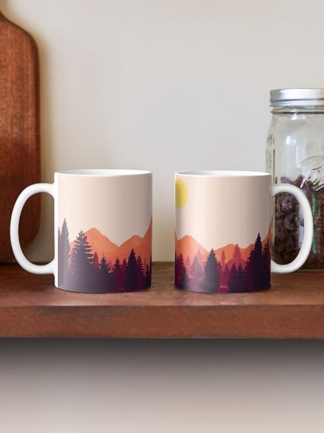 "Forest Mountain Horizon" Mug by Ayrus | Redbubble Mugs Decoration, Ceramic Landscape, Diy Keramik, Paint And Drink, Ceramic Cafe, Painted Coffee Mugs, Diy Pottery Painting, Baby Kostüm, Painted Pots Diy