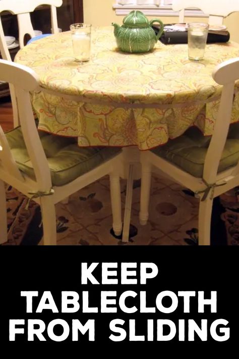 How to Keep Tablecloth From Sliding Non Slip Tablecloth, Keep Tablecloth From Sliding, Table Cloth Hacks, How To Keep Tablecloths From Blowing, Dining Table Cloth, Carpet Tape, Green Tablecloth, Vinyl Tablecloth, Tablecloth Fabric