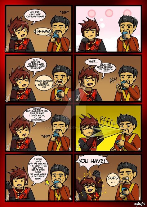 Ninjago: Older Than He Looks by GieRoSajie.deviantart.com on @DeviantArt Ninjago Comics, Kai Smith, Green Ninja, Ninjago Fan Art, Ninjago Cole, Ninjago Memes, Ninjago Masters Of Spinjitzu, Ninjago Kai, Ninjago Art