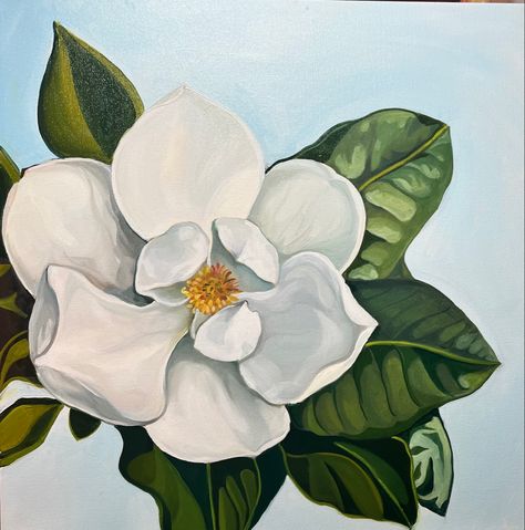 This is an original oil painting on canvas, painted by Elina Lorenz.  Floral composition . It will make a Great Wall decor. Modern and simple. Large Magnolia Painting, Paint Magnolia Flower, Louisiana Themed Paintings, Easy Magnolia Painting, Magnolia Flower Art, Magnolia Flower Aesthetic, Magnolia Acrylic Painting, Magnolia Flower Painting, Painting Magnolia