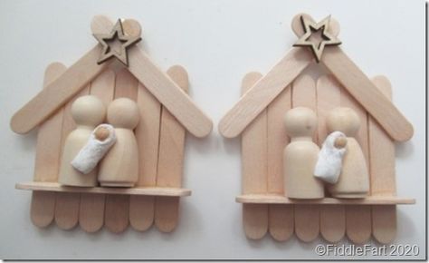 Popsicle Nativity Scene, Nativity With Popsicle Sticks, Popsicle Stick Nativity Scene, Nativity Popsicle Stick Craft, Popsicle Nativity Craft, Easy Nativity Craft, Nativity Crafts For Adults, Popsicle Stick Manger, Popsicle Stick Crafts Christmas