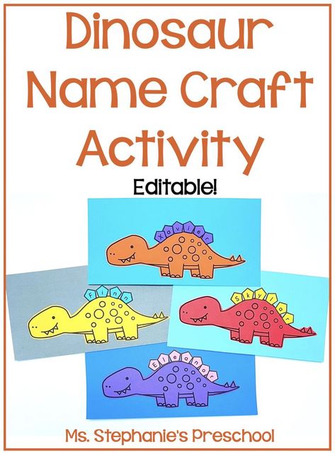 Dinosaur Name Craft Activity Dinosaur Name Craft, Dinosaurs Kindergarten, Dinosaur Preschool, Preposition Activities, Dinosaur Classroom, Name Activity, Dinosaur Theme Preschool, Dinosaur Activities Preschool, Dinosaur Name