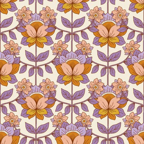 "Any shipping overages will be refunded at time of shipping.  If ordering more than a 1/2 yard, order will be in one continuous cut.  Groovy Boho- RJR Fabrics Pattern: Make It Chic Color: Amethyst 100% cotton, 44/45\" wide Sold by the 1/2 yard, cut continuously.  **Actual product/fabric color may vary from the images shown. Every monitor or mobile display has a different capability to display colors, and will vary different per individual/monitor/screen. In addition, lighting conditions at the time the photo was taken can also affect an image's color.**" Mid Century Floral Pattern, Vintage Purple Color Palette, Vintage Paisley Pattern, Parisian Pattern, Boho Moodboard, Groovy Pattern, Timeless Patterns, Purple Color Palettes, Mobile Display