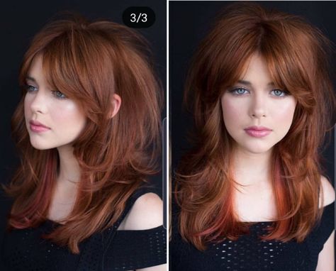 Muted Red Brown Hair, Red Shag Haircut Medium, Grow Out Bangs Haircut, Redhead Shag Haircut, 2023 Shag Hair Trends For Women, 60s Haircut, Fairy Haircut, World Hair, Ginger Hair Color