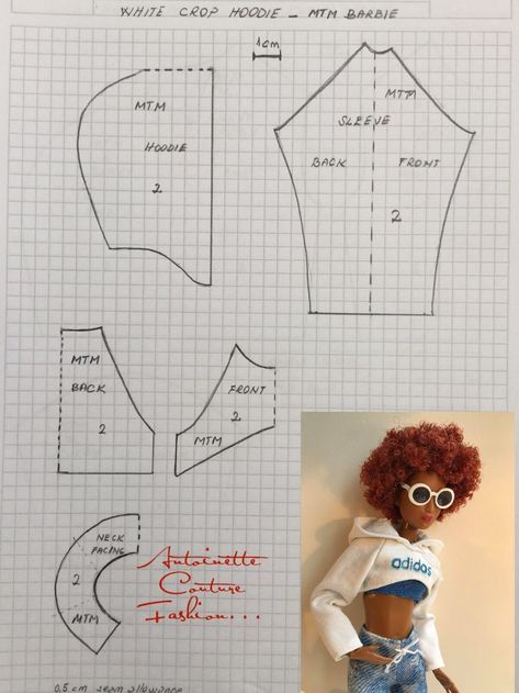 White Crop Hoodie, Accessoires Barbie, Куклы American Girl, Barbie Dress Pattern, Sewing Barbie Clothes, Barbie Sewing Patterns, Barbie Doll Clothing Patterns, Diy Barbie Clothes, Barbie Fashionista Dolls