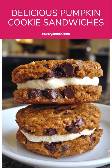 If you’re in the mood for something sweet, these Pumpkin Chocolate Chip Cookie Sandwiches are perfect! Loaded with warming spices and chocolate chips, this dessert is a fun twist on traditional cookies. The easy-to-make pumpkin filling turns these cookies into a delightful treat any time of the year. You can enjoy them for family gatherings, fall celebrations, or just a cozy evening at home with a cup of coffee. Yum! Try these scrumptious cookie sandwiches and take your taste buds on a tasty ride. It’s a festive dessert that's sure to impress. Pumpkin Sandwich Cookies, Pumpkin Sandwich, Pumpkin Cake Mix Cookies, Traditional Cookies, Pumpkin Filling, Cookies From Scratch, Cookie Sandwiches, Pumpkin Cookie, Pumpkin Chocolate Chip