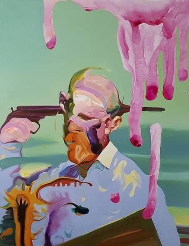 Painting of a man with a gun to his head, a bullet coming out the other side. Abstract. Self Sabotaging, Shattered Dreams, Lust For Life, Art Portfolio, Art Background, Featured Artist, Figurative Art, Contemporary Paintings, Great Artists