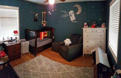 Our adorable Doctor Who Nusery #doctorwho #babyroom #nursery #nerd #geek #cute Nerd Nursery Ideas, Nerdy Baby Nursery, Geek Nursery, Doctor Who Nursery, Doctor Who Room, Doctor Who Baby, Nursery Aesthetic, Boy Nursery Cars, Toddler And Baby Room