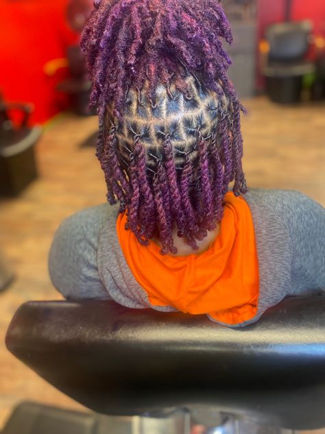 Black And Purple Locs Black Women, Purple Locs Black Women, Beginner Loc Styles For Women, Purple Locs, Locs Color, Dreads Short Hair, Dyed Locs, Purple Dreads, Colored Locs