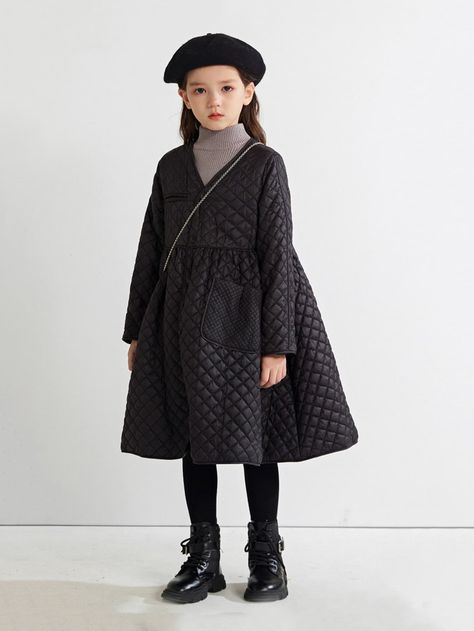 Toddler Girls Dual Pocket Quilted Dress Quilted Dress, School Uniform Fashion, Kids Winter Fashion, Kids Fashion Dress, Uniform Fashion, Korean Dress, Toddler Girl Dresses, Toddler Girl Outfits, Fashion Kids