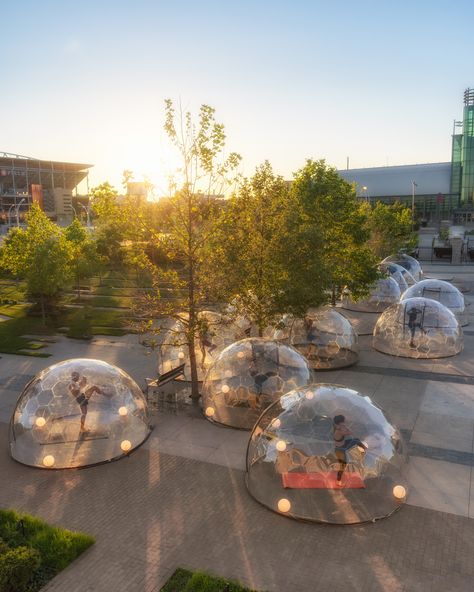 Gallery of Socially Distant Outdoor Yoga Domes Invade the Open Spaces of Toronto   - 12 Water Pavilion, Toronto Images, Outdoor Studio, Bubble House, Future Buildings, Art Studio Design, Yoga Space, Urban Park, Urban Furniture