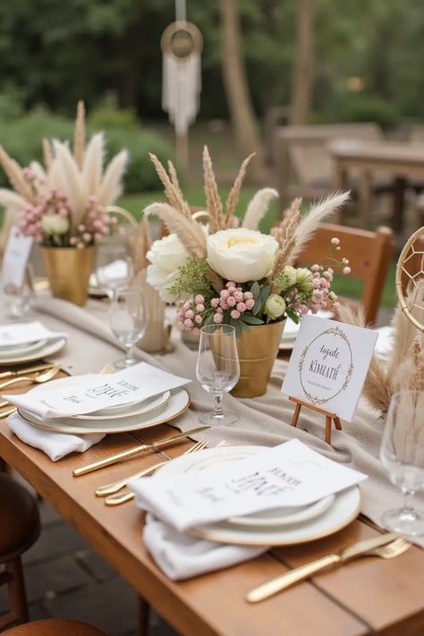 Bring your wedding vision to life with these 22 breathtaking boho wedding decor ideas! Whether you're dreaming of earthy centerpieces, chic macramé backdrops, or a cozy lounge area adorned with rugs and cushions, we've got the inspiration you need. Create a whimsical atmosphere filled with charming details like gold bohemian wedding card tables and more. Explore unique elements that embody the essence of bohemian style, ensuring your special day resonates with love and authenticity. Let these ideas spark your creativity for all the perfect accents. Earthy Centerpieces, Boho Chic Wedding Decoration, Boho Wedding Ceremony Arch, Boho Wedding Decor Ideas, Boho Table Setting, Sunflower Wedding Centerpieces, Bohemian Wedding Ceremony, Boho Wedding Backdrop, Boho Wedding Centerpieces