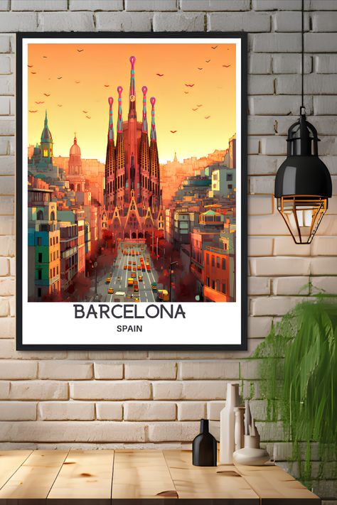 Barcelona Illustration, Barcelona Travel Poster, Barcelona Poster, Home Office Desk Decor, Barcelona Art, Barcelona Print, Spain Print, Spanish Art, Barcelona Travel