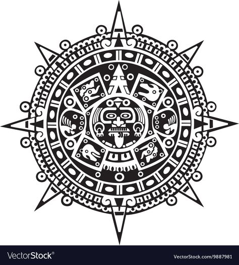 Tatoos Mexican Aztec Designs, Aztec Calender Tattoo Designs, Aztec Calendar Tattoo, Aztec Calendar Outline, Aztec Calendar Symbols, Aztec Symbols, Calendar Vector, Aztec Artwork, Aztec Tattoos