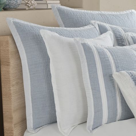 Beachwood Euro Sham - On Sale - Bed Bath & Beyond - 39134288 Blue And White Palette, Beachy Bedroom, White Palette, Queens New York, A Sky, Bedding Basics, Stripe Fabric, Euro Sham, Euro Shams