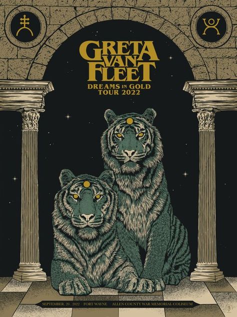 Concert Signs, Music Concert Posters, Greta Van Fleet, Music Festival Poster, Art Photography Portrait, Gold Poster, Tshirt Design Inspiration, The Fort, Tour Posters