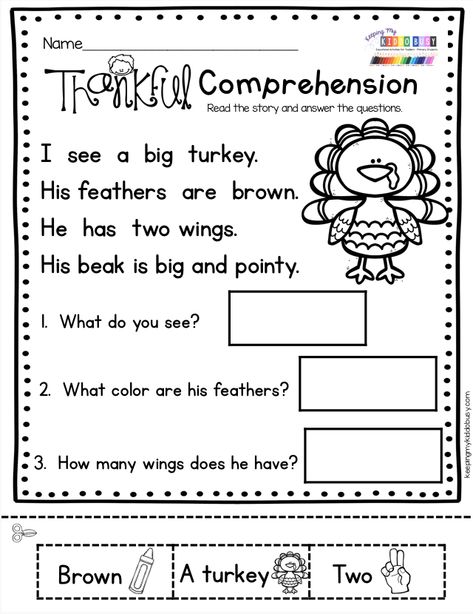 TURKEY Reading passage with comprehension questions - kindergarten and first grade literacy centers and guided reading activities for November and Thanksgiving - free resources and activities - print free worksheets and printables - reading and math for primary grades #kindergarten #firstgrade #kindergartenreading Thanksgiving Reading Comprehension, Fall Reading Comprehension, November Math, Thanksgiving Readings, First Grade Reading Comprehension, Thanksgiving Lessons, Thanksgiving Kindergarten, Guided Reading Activities, Thanksgiving Worksheets