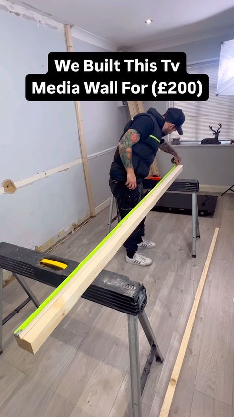 The Home Improvements Channel UK | How To Build A Tv Media Wall Full Video Is Out Now #how #howto #homeimprovement #build #media #mediawall #diy #doityourself #reels #asmr… | Instagram How To Build A Tv Wall Unit Built Ins, Media Wall Construction, Simple Media Wall, Small Media Wall, Diy Media Wall, Tv Media Wall, Media Wall Ideas, Media Walls, House Numbers Diy