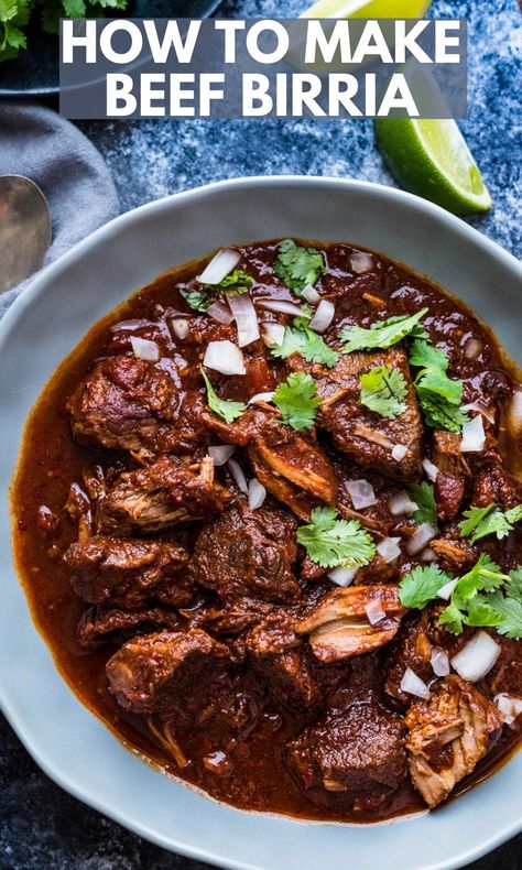 Recipes With Guajillo Chiles, Mexican Braised Beef, Dried Ancho Chile Recipes, Braised Beef Tacos, Ancho Chile Recipes, Braised Beef Recipes, Beef Birria Recipe, Braising Recipes, Beef Birria