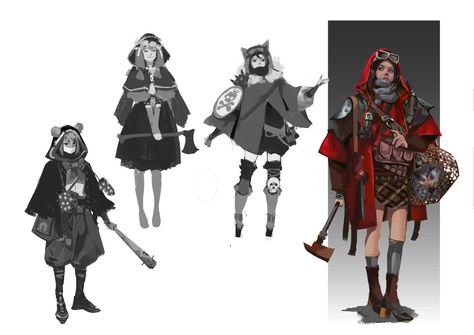 ArtStation - Little Red Riding Hood, amber ye Red Riding Hood Art, Character Design Animation, Character Sheet, Persona 5, Little Red Riding Hood, Red Hats, Red Riding Hood, Character Design Inspiration, Different Styles