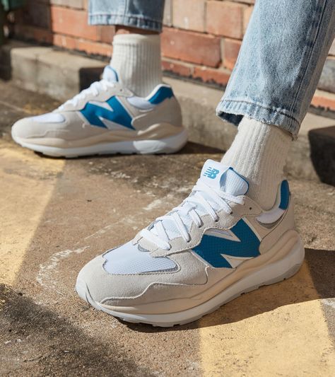 Sporty Blue Sneakers For Streetwear, New Balance 5740, New Balance 550 Indigo Beige, White And Blue New Balance Shoes, New Balance 550 Beige Vintage Indigo, New Balance Blue Sneakers For Streetwear, New Balance 574, Fresh Kicks, Hummel Sneaker