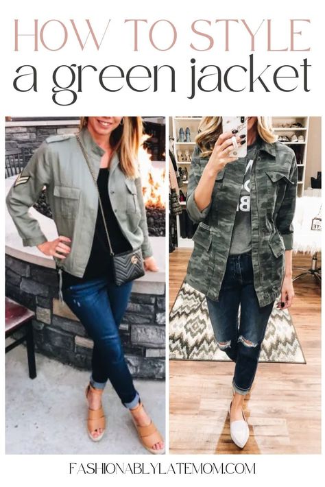 Master the art of styling green utility jackets with our fashion guide! Learn how to wear this versatile piece for casual fall outfits that are both trendy and comfortable. Utility Jacket Outfit, Green Jacket Outfit, Casual Autumn Outfits Women, Jackets Casual, Casual Outfits For Moms, Wardrobe Capsule, Fashionably Late, Green Utility Jacket, Army Green Jacket