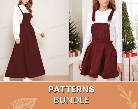 Pinafore and Overall Dress Bundle with clear step by step illustrated instructions, perfect for beginners or experienced sewists! Special Offer: ♥ Free Sewing Planner with every order placed today ♥ 💥Get +310 patterns and all new releases with our Whole Shop Bundle at the best price! 👉 www.etsy.com/listing/1315834001 Explore more bundles 👉 https://etsy.me/3uz0d5i   All the patterns include sizes XS S, M, L, XL, XXL. Seam allowance is included: 2/5" for the Pinafore and 0.5" for the Overall Dr Cute Clothing Patterns, Overall Sewing Pattern, Pinafore Dress Pattern Ladies Free, Winter Dress Sewing Patterns, Overall Dress Pattern, Pinafore Sewing Pattern Women, Ladies Pinafore Dress Pattern Free, Sewing Pinafore Dress, Sewing Patterns Pinafore Dress