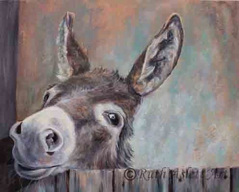 Donkey Painting, Donkey Drawing, Farm Animal Paintings, Farm Animal Painting, Animal Canvas Paintings, Farm Paintings, A Donkey, Farm Art, Animal Painting