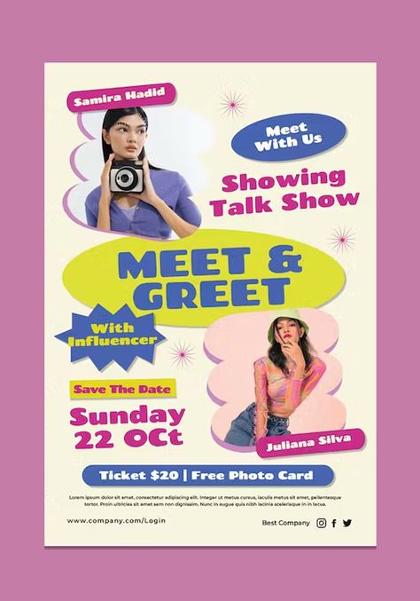 Meet & Greet Influencer Flyers Template PSD Flyers Template, Event Poster Design, Meet And Greet, Flyer Poster, Flyer Design Templates, Business Promotion, Collage Design, Event Poster, Print Templates