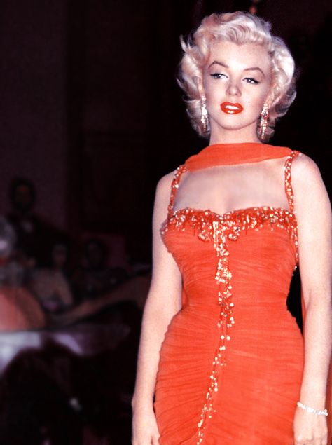 Marilyn Marilyn Monroe Orange, Gentlemen Prefer Blondes, Marilyn Monroe Photos, Norma Jean, Norma Jeane, Hollywood Glamour, Orange Dress, Classic Hollywood, Marilyn Monroe