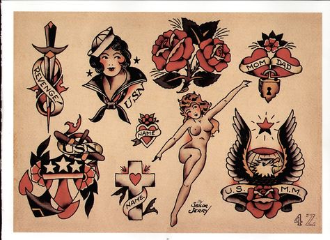 Old Sailor Tattoos, Redhead Tattoos, Sailor Jerry Tattoo, Sailor Jerry Flash, Sailor Jerry Tattoo Flash, Jerry Tattoo, Traditional Tattoo Flash Art, Dragon Tattoo Back Piece, Sailor Tattoos