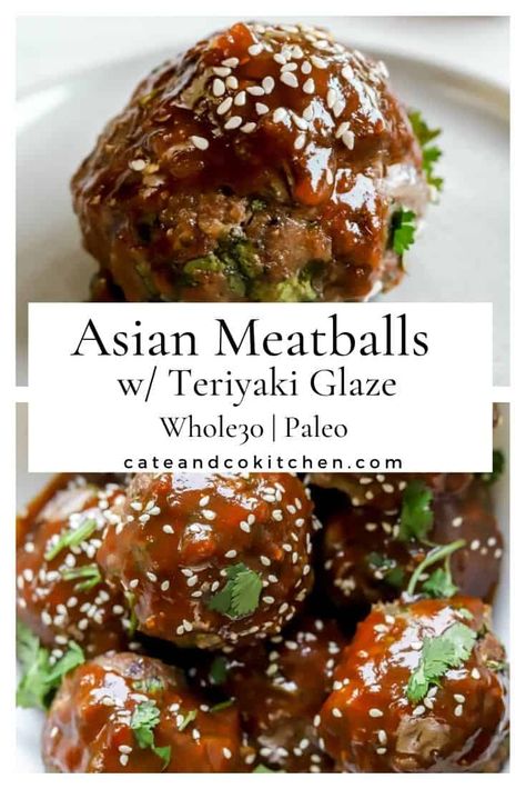 Asian Pork Meatballs, Whole 30 Meatballs, Asian Cuisine Recipes, Asian Meatballs, Whole 30 Lunch, Glazed Meatballs, Teriyaki Glaze, Asian Pork, Whole30 Dinners