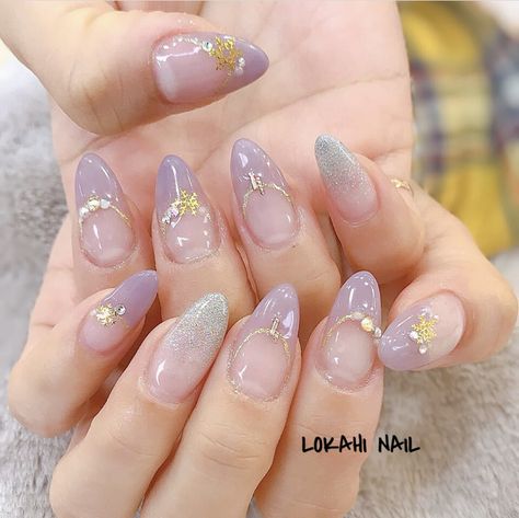 Blush Purple Nails, Nail Purple Pastel, Purple Blush Nails, Winter Nails Purple, Purple Pastel Nails, Rapunzel Inspired Nails, Fairy Tale Nails, French Tip Winter Nails, Wedding Nails Purple