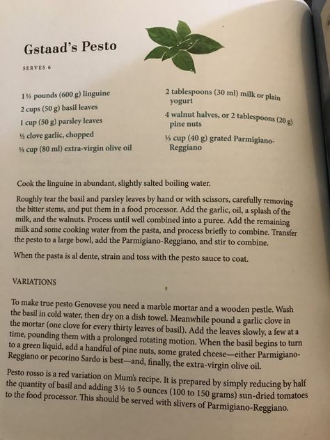 Audrey Hepburn’s Gstaad’s Pesto | Silver Screen Suppers How To Make Pesto, Perfect Pasta, Parmigiano Reggiano, Italian Kitchen, Basil Leaves, Plain Yogurt, Pine Nuts, Silver Screen, Extra Virgin Olive Oil