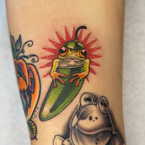 Jalapeno Tattoo, Tattoos Silly, Flash Ideas, Bright Tattoos, Tattoo Apprenticeship, Bunny Tattoos, Frog Tattoos, Round Of Applause, Cute Small Tattoos