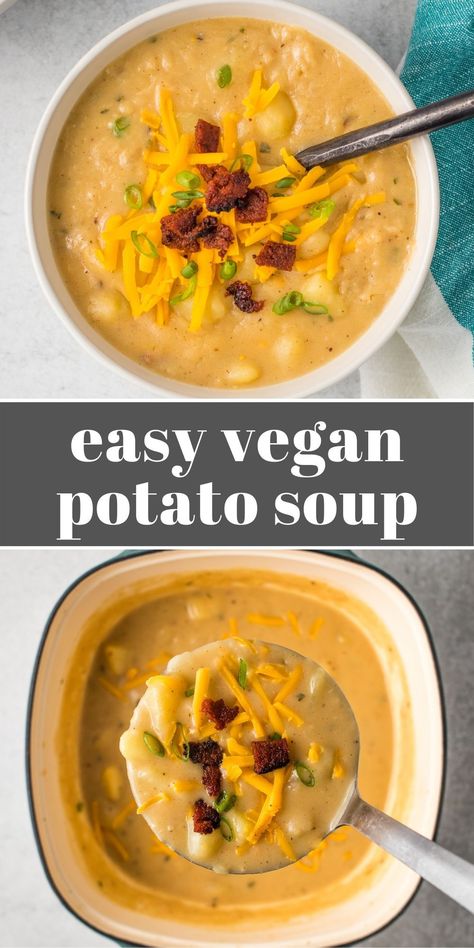 Food For Cold Days, Vegan Baked Potato, Vegan Potato Soup, Easy Vegan Soup, Baked Potato Soup Recipe, Loaded Potato Soup, Loaded Baked Potato Soup, Creamy Potato Soup, Baked Potato Soup