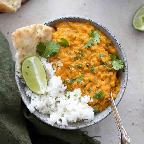 Red Lentil Dahl Red Lentil Dahl, Sweet Potato Lentil Curry, Dahl Recipe, Crowded Kitchen, Lentil Dahl, Lentil Dal, Sweet Potato Curry, Dal Recipe, Vegan Curry