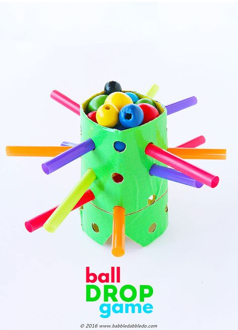 TP roll craft idea: Transform a cardboard tube into this easy to make DIY game inspired by the classic Kerplunk. Diy Ball Drop, Kerplunk Game, Cardboard Tube Crafts, Roll Craft, Diy Kids Games, Paper Roll Crafts, Ball Drop, Diy Games, Kids Diy