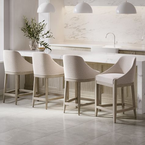 Set of 4 Beige Textured Upholstered Kitchen Stools With Back - Etta - Furniture123 White Kitchen Stools, Country Bar Stools, Kitchen Stools With Back, Modern Kitchen Chair, Classic Bar Stools, Transitional Bar Stools, Counter Stools With Backs, White Bar Stools, Modern Farmhouse Dining