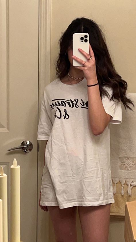 Oversized Tshirt Pyjamas, Sleepwear Oversized Shirt, Big Shirt Pajamas Aesthetic, Sleep Shirt Aesthetic, Summer Homewear Outfit, Oversized Tshirt Pjs Aesthetic, Oversized Shirt Pajamas, Baggy T Shirt And Shorts, Oversized Tshirt Sleepwear Aesthetic