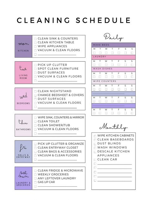 A colourful cleaning schedule to keep the family organized on keeping the house tidy and clean. Feel accomplished as you and your family tick off every box on this cleaning schedule! By doing a number of tasks a day, this will help build routine in the family and won't keep you from utilizing the weekend to clean! FEATURES & ATTACHMENTS - Print as letter size (8.5x11...#Guide #Trends #a #for #HomeTrends #Ideas #Ultimate #to #Cleaning #Creating #Home #Tidy #The #Inspo #Schedule #a #Inspiration Build Routine, Organizer Business, Cleaning Chart, Cleaning Schedule Printable, Cleaning Planner, Bullet Journal Ideas Templates, Schedule Printable, Clean Sink, Family Organizer