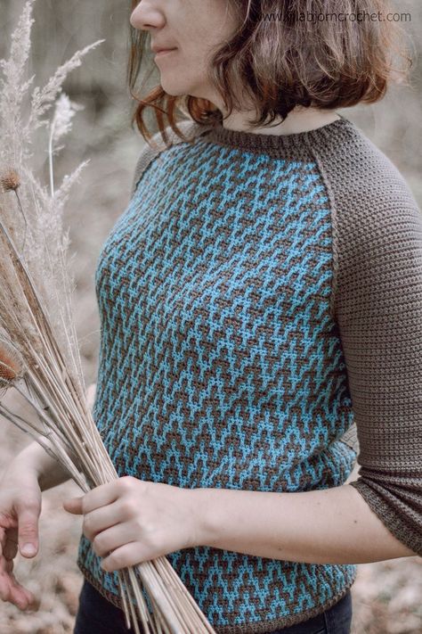 Vilia Mosaic Sweater | LillaBjörn's Crochet World Crocheted Sweaters, Crochet Sweater Pattern, Gilet Crochet, Crochet Ladies Tops, Crochet Fabric, Crochet World, Modern Crochet, Crochet Shirt, Crochet Woman