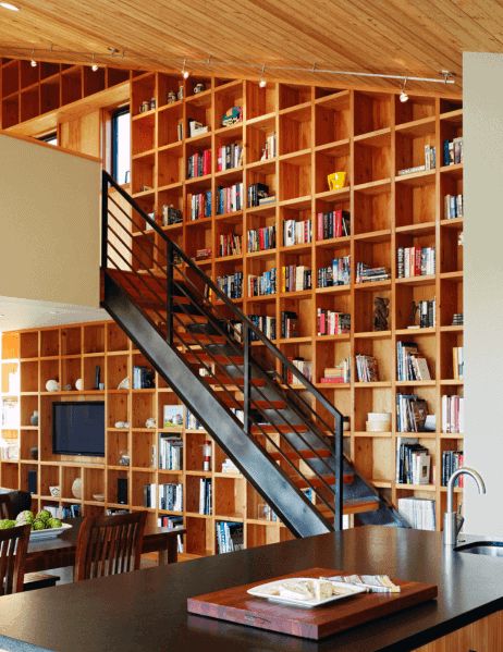 Top 70 Best Floor To Ceiling Bookshelves Ideas - Wall Storage Designs Floor To Ceiling Bookshelves, Unique Bookshelves, Home Library Design, Wall Bookshelves, Timber House, Home Libraries, Library Design, Basement Design, Storage Design