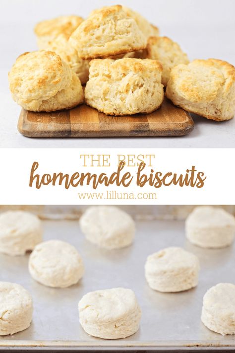 Easy homemade biscuits are buttery, deliciously flaky, and SO simple! They make the perfect side dish for any meal. #homemadebiscuits #biscuits #butterybiscuits #biscuitrecipe Best Buttermilk Biscuits, Buttermilk Biscuits Easy, Best Homemade Biscuits, Easy Homemade Biscuits, Breakfast Quick, Homemade Biscuits Recipe, Buttermilk Biscuits Recipe, Tea Biscuits, Homemade Biscuits