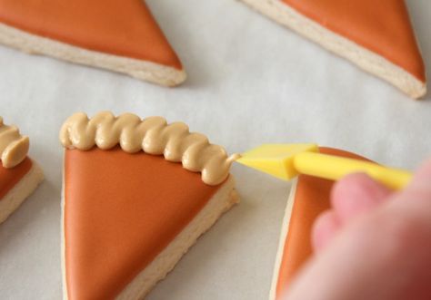 Slice Cookies, Mini Pumpkin Pie, Pumpkin Pie Cookies, Pie Decoration, Rose Cookies, Mini Pumpkin Pies, Pie Cookies, Sugar Cookie Royal Icing, Pie Slice