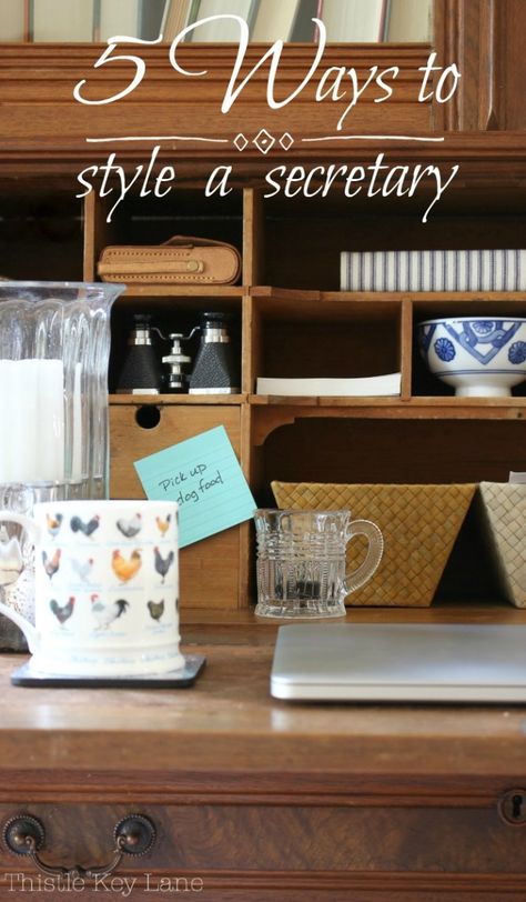 5 Ways To Style A Secretary Vintage Secretary, Creative Circle, Bold Artwork, Hanging Artwork, Cubby Storage, Bird Book, Relaxing Colors, Up Dog, Limoges Boxes