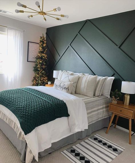 Herringbone Feature Wall Bedroom, Herringbone Wall Paneling, Cathedral Ceiling Accent Wall, Diagonal Accent Wall, Chevron Bedroom Wall, Chevron Wall Panelling, Feature Wall Ideas Bedroom, Black Herringbone Accent Wall, Accent Wall Herringbone